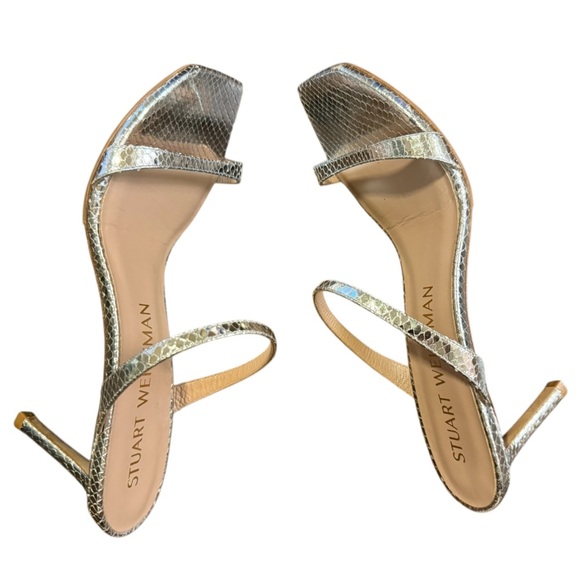 Stuart Weitzman  Aleena 75 Leather/Silver Snake Print  Sandals, US Size 10 - Picture 1 of 7